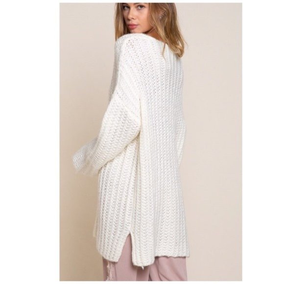 POL Oversized Chunky Knit V Neck Sweater In Ivory - Picture 2 of 12